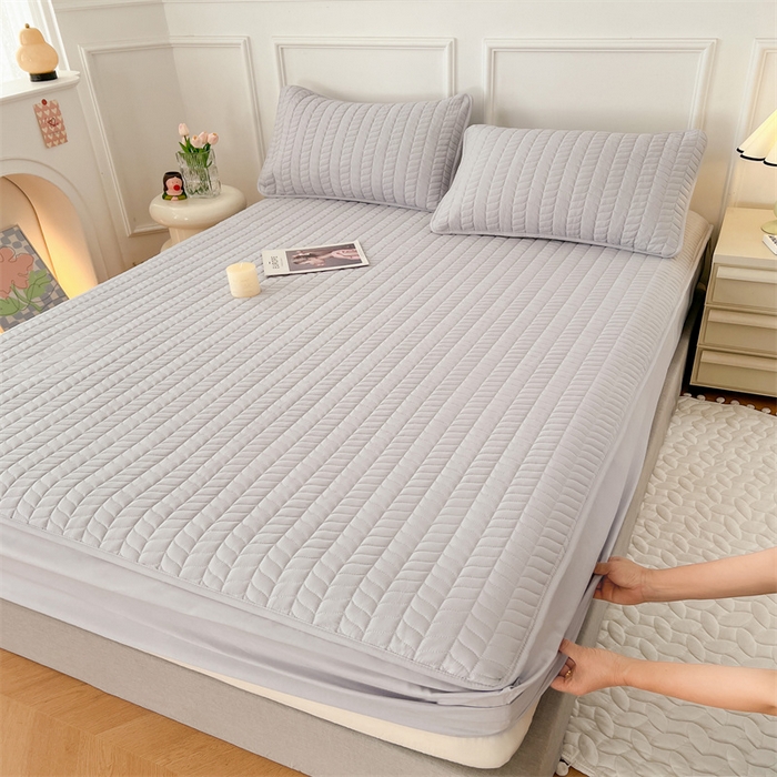 91家纺网 家纺一手货源 找家纺 梦舒羽 2025新款抗菌防水夹棉床笠-轻奢款 轻奢款-浅灰