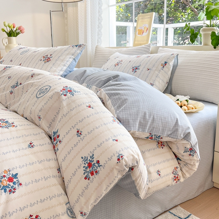 91家纺网 家纺一手货源 找家纺 清雅福 2024春夏新品喷气全棉13372印花系列-四件套 伯爵夫人