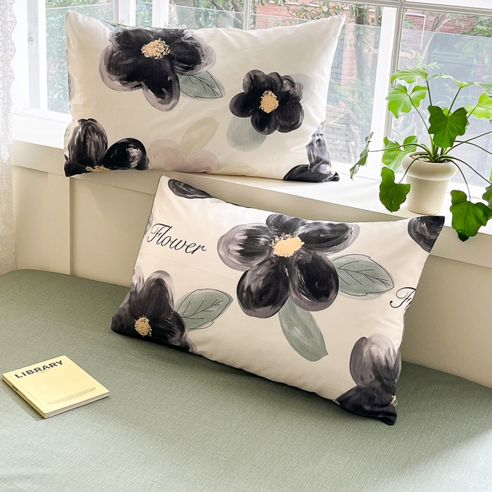 91家纺网 家纺一手货源 找家纺 清雅福 2024春夏新品喷气全棉13372印花系列-单枕套 墨兰