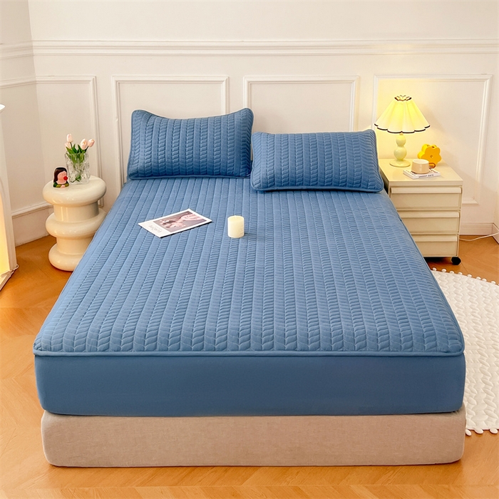 91家纺网 家纺一手货源 找家纺 梦舒羽 2025新款抗菌防水夹棉床笠-轻奢款 轻奢款-深蓝蓝