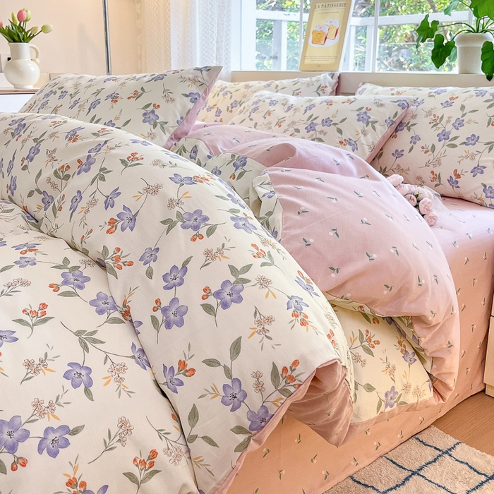 91家纺网 家纺一手货源 找家纺 清雅福 2024春夏新品喷气全棉13372印花系列-四件套 紫薇