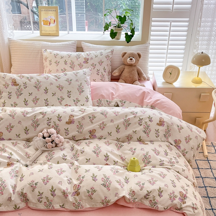 91家纺网 家纺一手货源 找家纺 清雅福 2024春夏新品喷气全棉13372印花系列-四件套 花萃清风