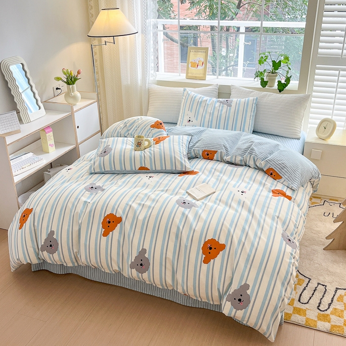 91家纺网 家纺一手货源 找家纺 清雅福 2024春夏新品喷气全棉13372印花系列-四件套 调皮狗