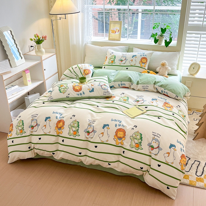 91家纺网 家纺一手货源 找家纺 清雅福 2024春夏新品喷气全棉13372印花系列-四件套 萌宠乐园