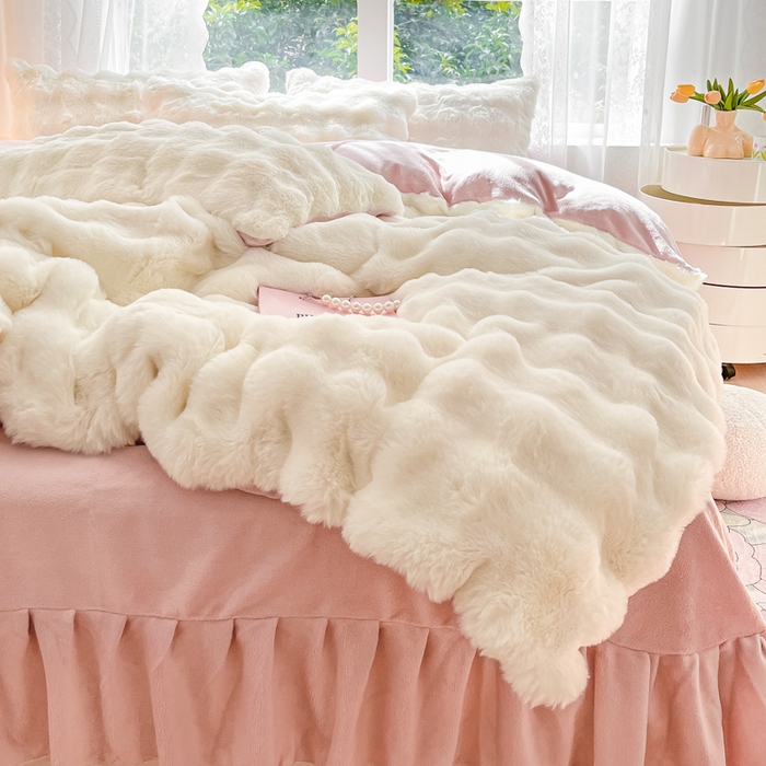 91家纺网 家纺一手货源 找家纺 （总）慕澄家纺 2024新款大泡泡兔毛绒加厚保暖四件套