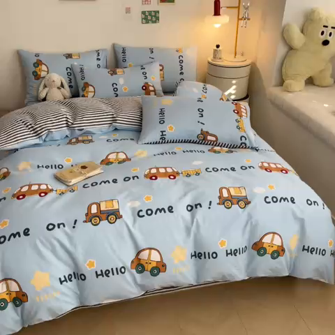 91家纺网 家纺一手货源 找家纺 吉象家纺 2024新款全棉印花卡通四件套系列 宝宝巴士