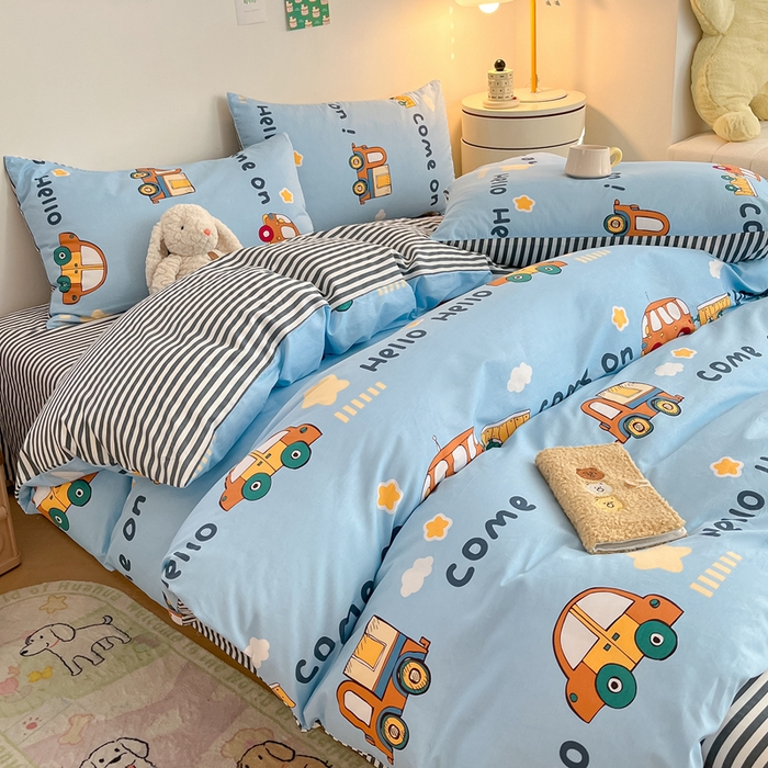 91家纺网 家纺一手货源 找家纺 吉象家纺 2024新款全棉印花卡通四件套系列 宝宝巴士