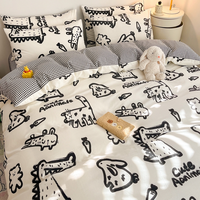 91家纺网 家纺一手货源 找家纺 吉象家纺 2024新款全棉印花卡通四件套系列 漫画家