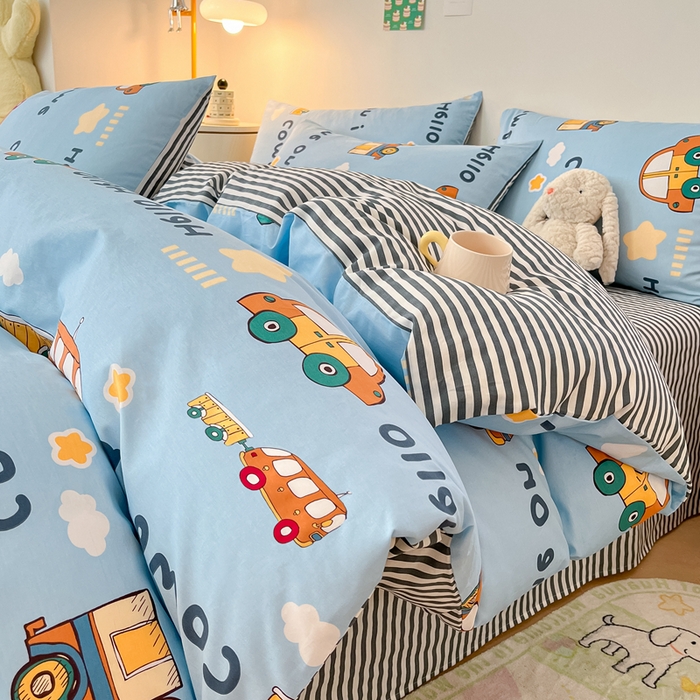 91家纺网 家纺一手货源 找家纺 吉象家纺 2024新款全棉印花卡通四件套系列 宝宝巴士