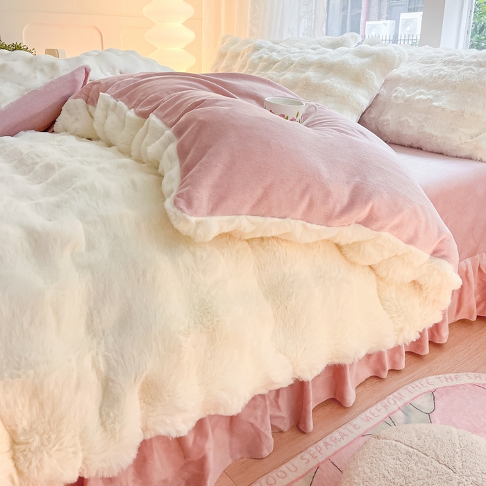 91家纺网 家纺一手货源 找家纺 （总）慕澄家纺 2024新款大泡泡兔毛绒加厚保暖四件套