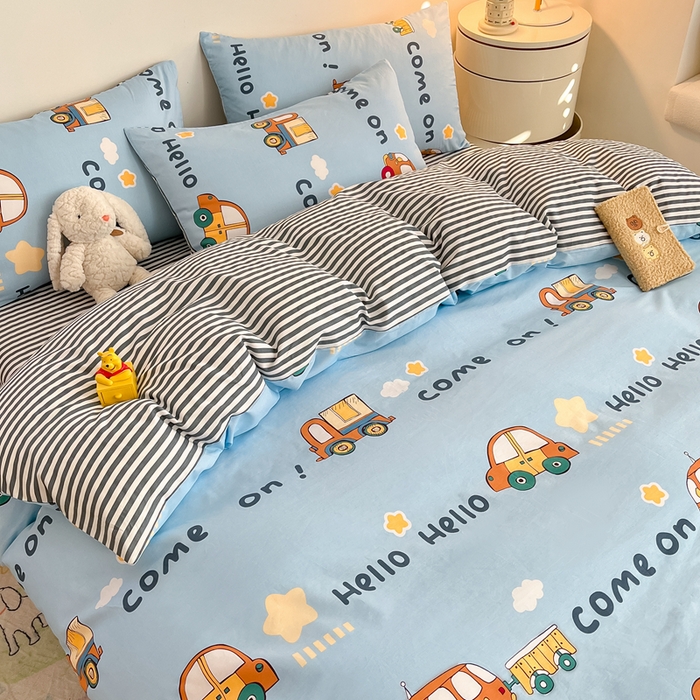 91家纺网 家纺一手货源 找家纺 吉象家纺 2024新款全棉印花卡通四件套系列 宝宝巴士