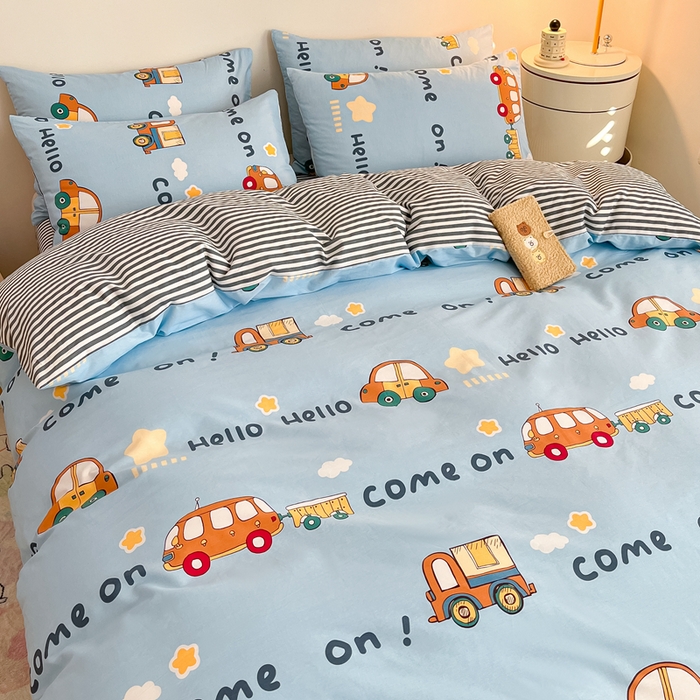 91家纺网 家纺一手货源 找家纺 吉象家纺 2024新款全棉印花卡通四件套系列 宝宝巴士