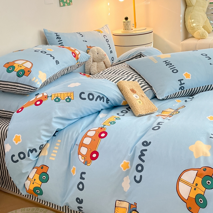 91家纺网 家纺一手货源 找家纺 吉象家纺 2024新款全棉印花卡通四件套系列 宝宝巴士