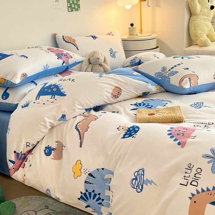 91家纺网 家纺一手货源 找家纺 吉象家纺 2024新款全棉印花卡通四件套系列 趣味恐龙