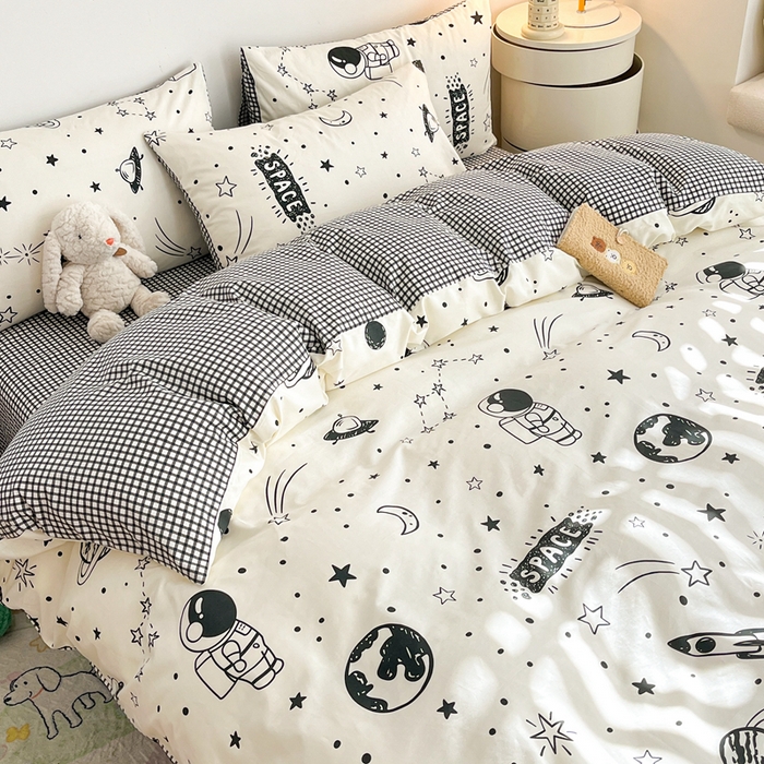 91家纺网 家纺一手货源 找家纺 吉象家纺 2024新款全棉印花卡通四件套系列 快乐星球