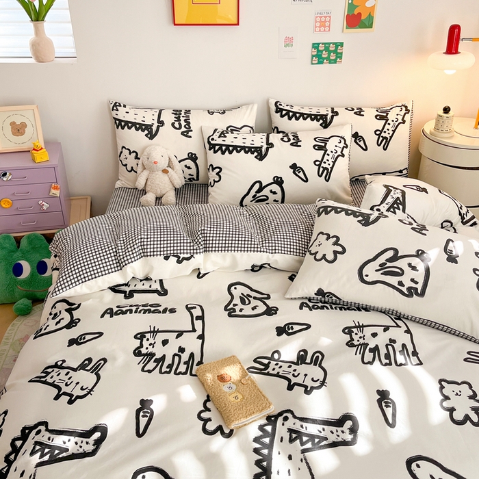 91家纺网 家纺一手货源 找家纺 吉象家纺 2024新款全棉印花卡通四件套系列 漫画家