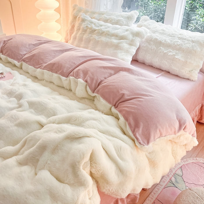 91家纺网 家纺一手货源 找家纺 （总）慕澄家纺 2024新款大泡泡兔毛绒加厚保暖四件套