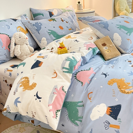 吉象家纺 2024新款全棉印花卡通四件套系列 恐龙乐园