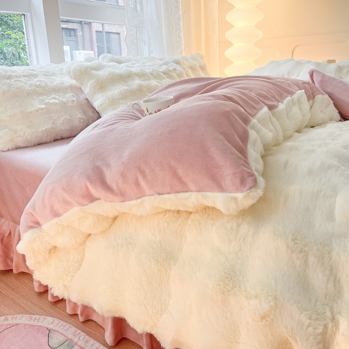 91家纺网 家纺一手货源 找家纺 （总）慕澄家纺 2024新款大泡泡兔毛绒加厚保暖四件套