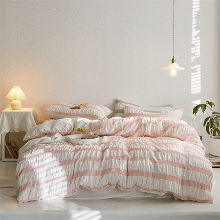 简家居 2024新款泡泡纱四件套-泡芙系列 粉色