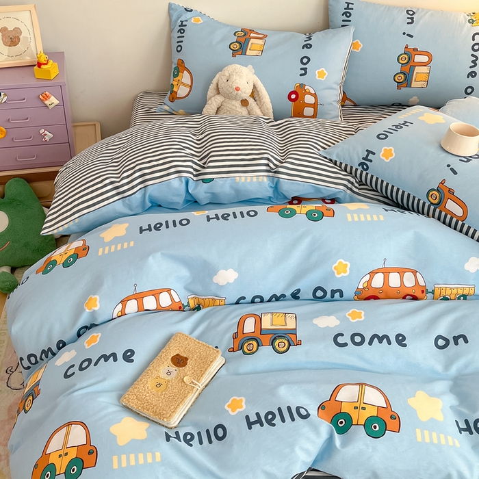 91家纺网 家纺一手货源 找家纺 吉象家纺 2024新款全棉印花卡通四件套系列 宝宝巴士