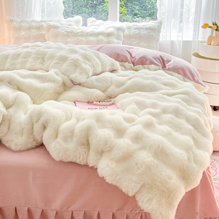 91家纺网 家纺一手货源 找家纺 （总）慕澄家纺 2024新款大泡泡兔毛绒加厚保暖四件套