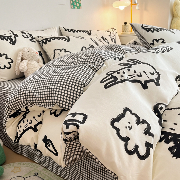 91家纺网 家纺一手货源 找家纺 吉象家纺 2024新款全棉印花卡通四件套系列 漫画家