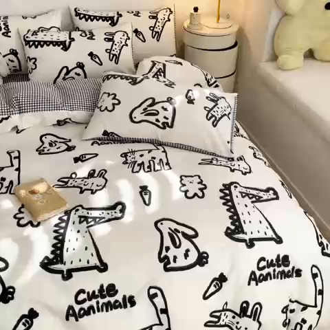 91家纺网 家纺一手货源 找家纺 吉象家纺 2024新款全棉印花卡通四件套系列 漫画家