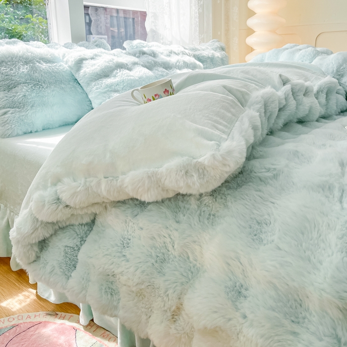 91家纺网 家纺一手货源 找家纺 慕澄家纺 2024新款大泡泡兔毛绒加厚保暖四件套 兔绒-蓝