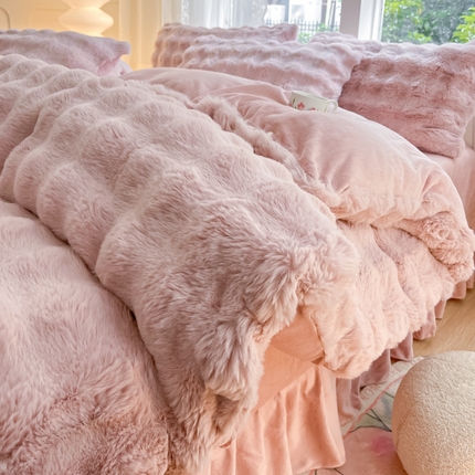 91家纺网 家纺一手货源 找家纺 （总）慕澄家纺 2024新款大泡泡兔毛绒加厚保暖四件套