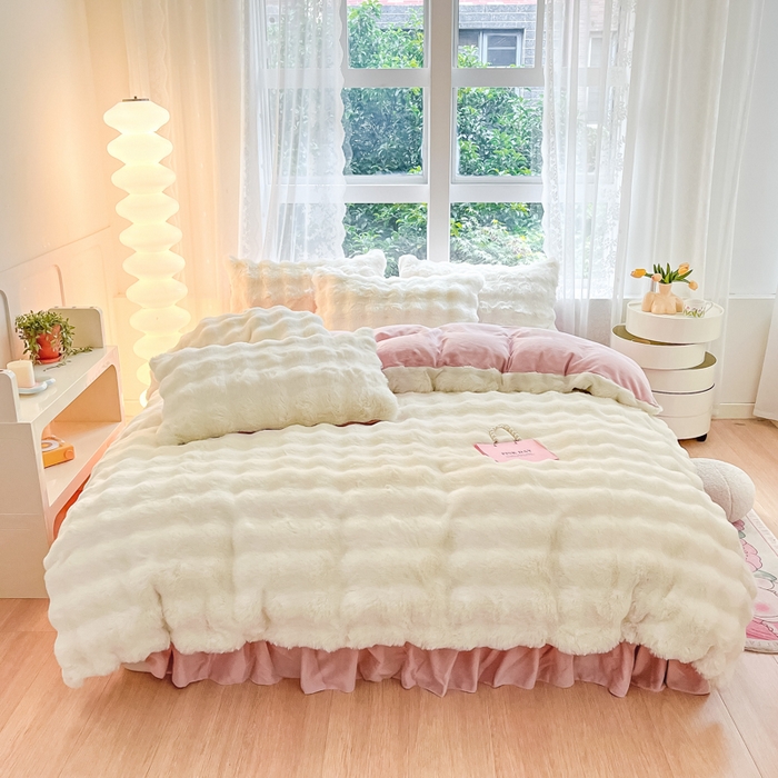 91家纺网 家纺一手货源 找家纺 （总）慕澄家纺 2024新款大泡泡兔毛绒加厚保暖四件套