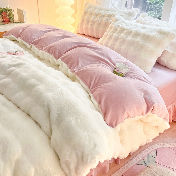 91家纺网 家纺一手货源 找家纺 （总）慕澄家纺 2024新款大泡泡兔毛绒加厚保暖四件套