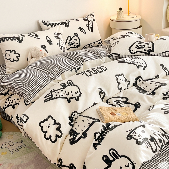 91家纺网 家纺一手货源 找家纺 吉象家纺 2024新款全棉印花卡通四件套系列 漫画家