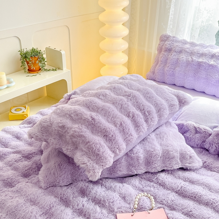 91家纺网 家纺一手货源 找家纺 慕澄家纺 2024新款大泡泡兔毛绒加厚保暖四件套 兔绒-紫