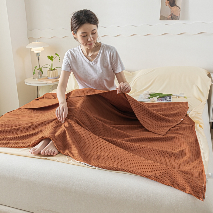 91家纺网 家纺一手货源 找家纺 慕澄家纺 2024新款华夫格便携睡袋 华夫格-焦糖