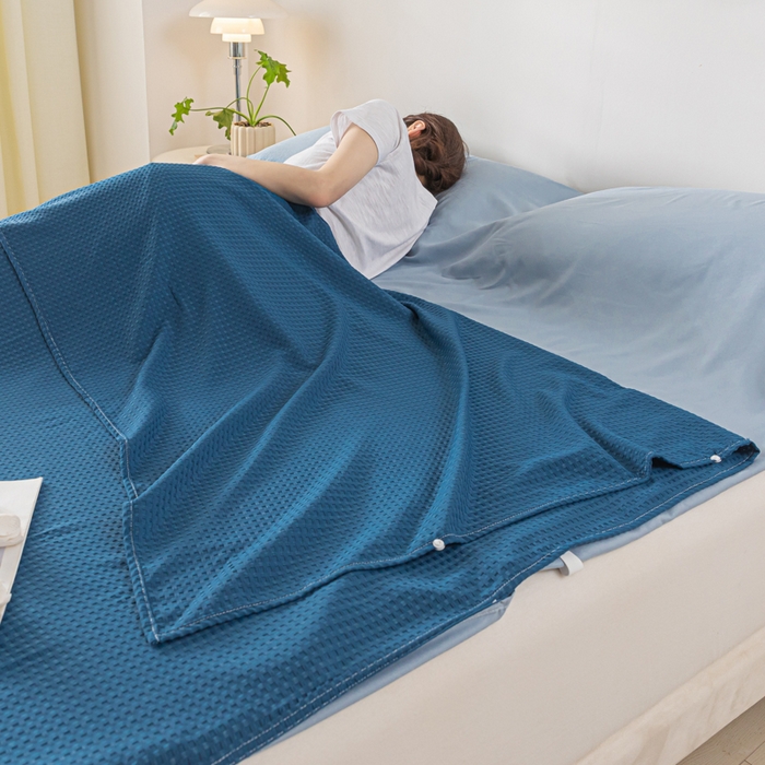 91家纺网 家纺一手货源 找家纺 慕澄家纺 2024新款华夫格便携睡袋 华夫格-深蓝