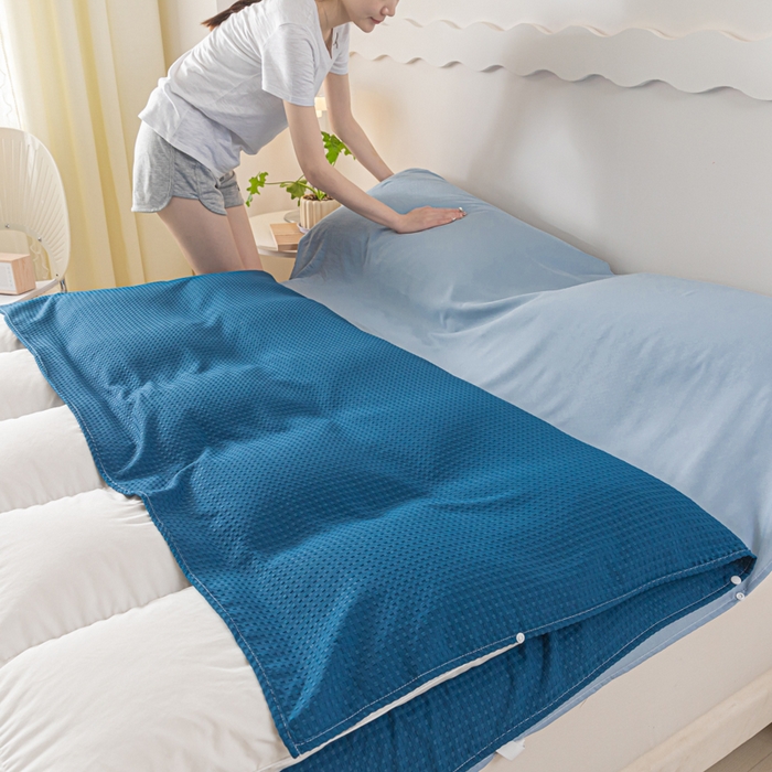 91家纺网 家纺一手货源 找家纺 慕澄家纺 2024新款华夫格便携睡袋 华夫格-深蓝