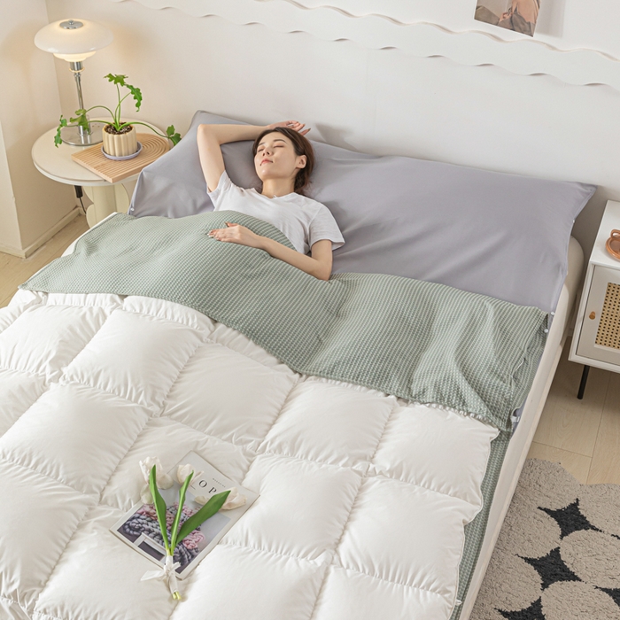 91家纺网 家纺一手货源 找家纺 慕澄家纺 2024新款华夫格便携睡袋 华夫格-浅灰