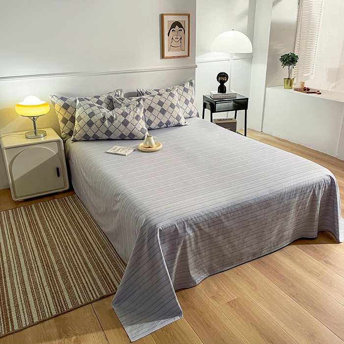 91家纺网 家纺一手货源 找家纺 小懒猪 2024春夏新款北欧风13372全棉四件套 格韵时尚