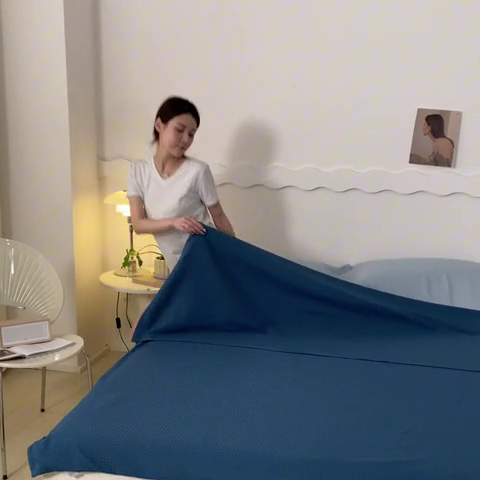 91家纺网 家纺一手货源 找家纺 慕澄家纺 2024新款华夫格便携睡袋 华夫格-深蓝