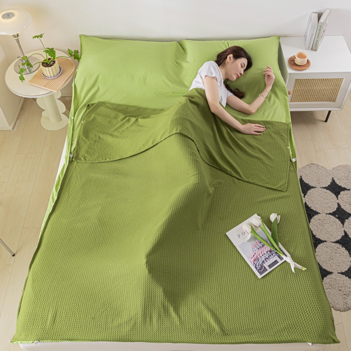 91家纺网 家纺一手货源 找家纺 慕澄家纺 2024新款华夫格便携睡袋 华夫格-墨绿