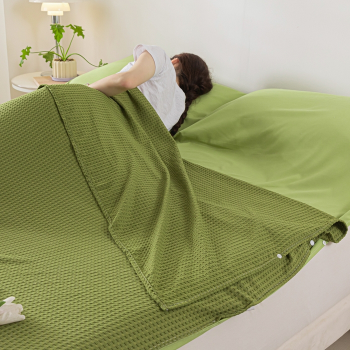 91家纺网 家纺一手货源 找家纺 慕澄家纺 2024新款华夫格便携睡袋 华夫格-墨绿