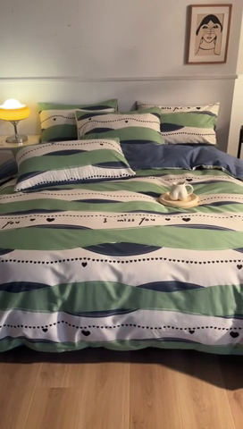 91家纺网 家纺一手货源 找家纺 小懒猪 2024春夏新款北欧风13372全棉四件套 诗伊