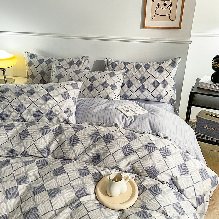 91家纺网 家纺一手货源 找家纺 小懒猪 2024春夏新款北欧风13372全棉四件套 格韵时尚