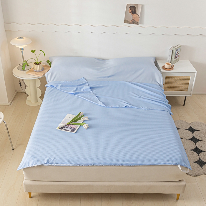 91家纺网 家纺一手货源 找家纺 慕澄家纺 2024新款华夫格便携睡袋 华夫格-天蓝