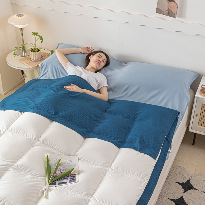 91家纺网 家纺一手货源 找家纺 慕澄家纺 2024新款华夫格便携睡袋 华夫格-深蓝