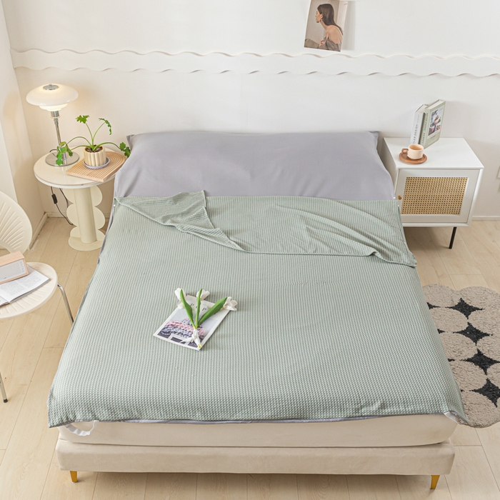 91家纺网 家纺一手货源 找家纺 慕澄家纺 2024新款华夫格便携睡袋 华夫格-浅灰