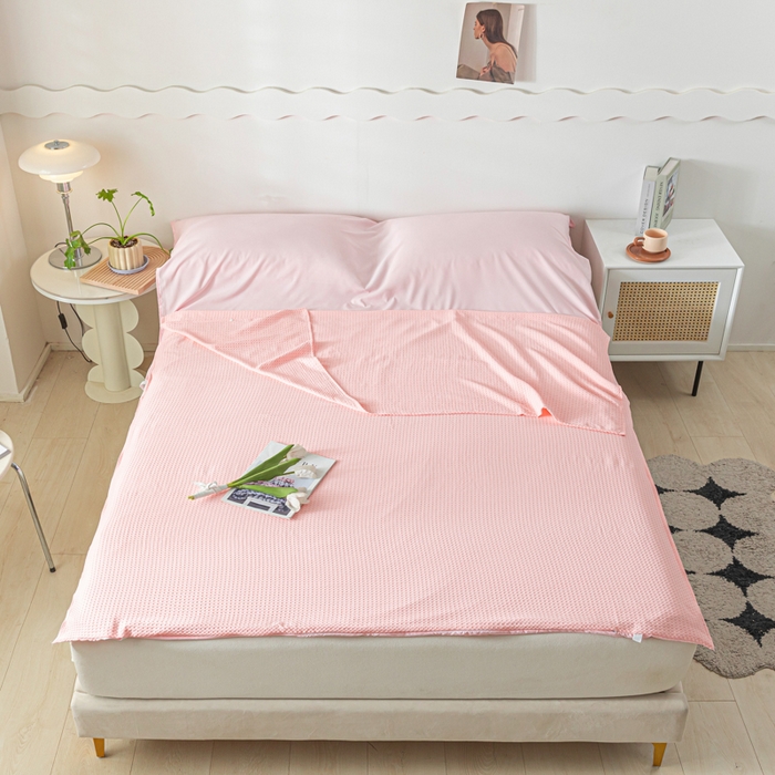 91家纺网 家纺一手货源 找家纺 慕澄家纺 2024新款华夫格便携睡袋 华夫格-浅粉