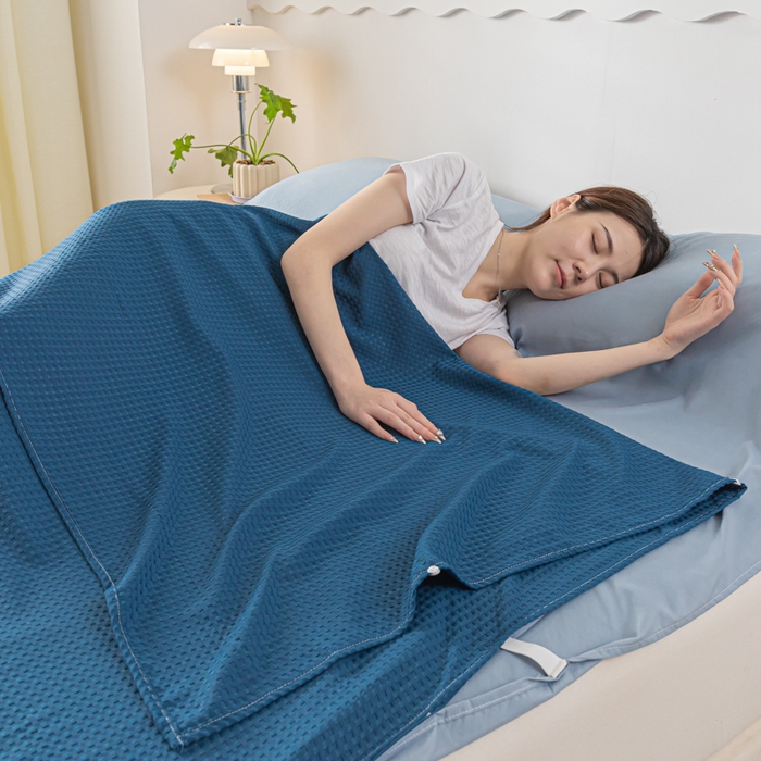 91家纺网 家纺一手货源 找家纺 慕澄家纺 2024新款华夫格便携睡袋 华夫格-深蓝