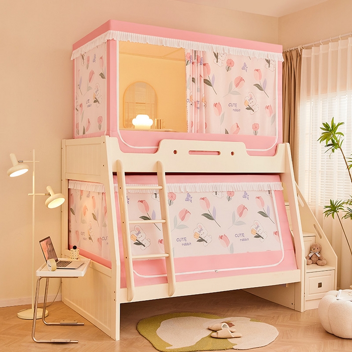 91家纺网 家纺一手货源 找家纺 迪凡保罗蚊帐 2025新款2407专版印花遮光帘上下铺子母蚊帐 郁金香小兔